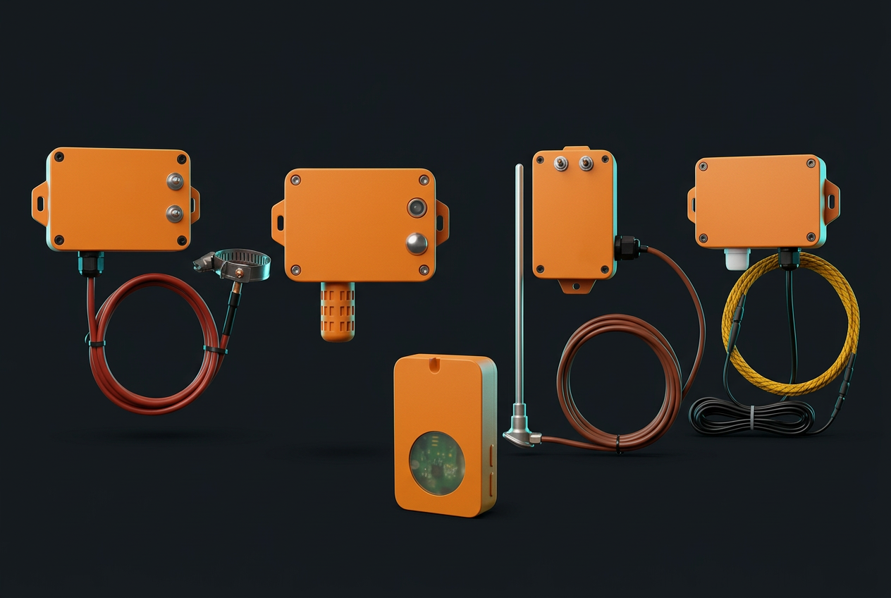 Group of retrofit building sensors used to add monitoring points beyond the existing BMS
